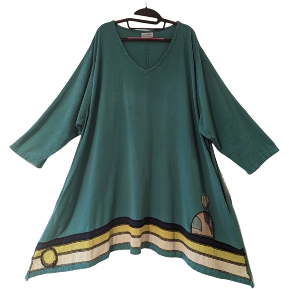 CottonWays Tops - CottonWays Teal Green Tunic | Hand Painted Appliqués | 4X